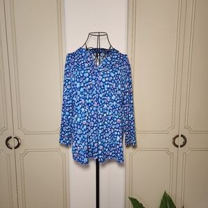 Dear Scarlett Womens Size L Blue Abstract 3/4 Sleeves Babydoll Top